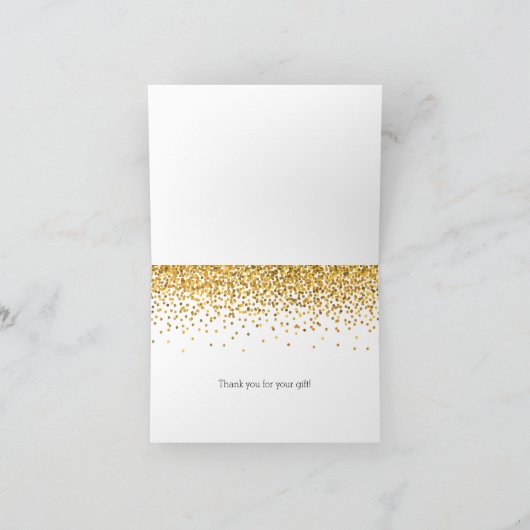 金ゴールドおよび黒の魅力的な紙吹雪の点は感謝していしています サンキューカード (内部)