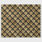 金ゴールドおよび黒アールデコのジオメトリックファン ラッピングペーパー (フラット)