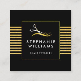 金ゴールドおよび黒髪のサロンの名刺のテンプレート スクエア名刺