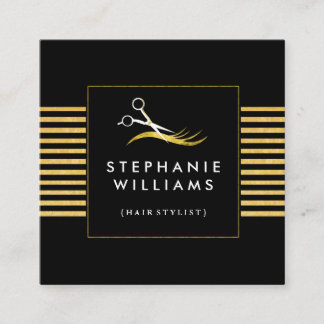 金ゴールドおよび黒髪のサロンの名刺のテンプレート スクエア名刺