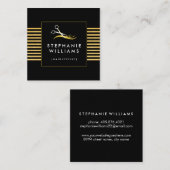 金ゴールドおよび黒髪のサロンの名刺のテンプレート スクエア名刺 (正面/裏面)