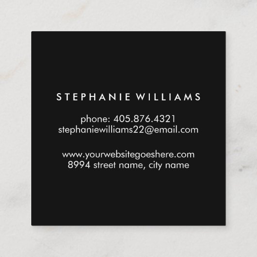 金ゴールドおよび黒髪のサロンの名刺のテンプレート スクエア名刺 (裏面)