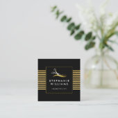 金ゴールドおよび黒髪のサロンの名刺のテンプレート スクエア名刺 (スタンド正面)