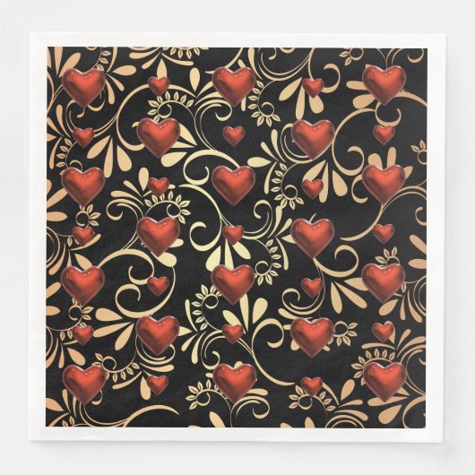 金ゴールドおよび黒3 D赤いハート (正面)