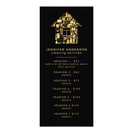 金ゴールドおよモダンびブラック·クリーニング·サービス ラックカード (正面)