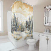 金ゴールドお洒落と森の灰色の冬 シャワーカーテン (インサイチュ)