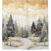 金ゴールドお洒落と森の灰色の冬 シャワーカーテン (正面)