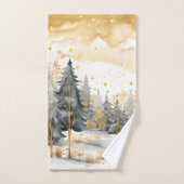 金ゴールドお洒落と森の灰色の冬 バスタオルセット (ハンドタオル)