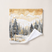 金ゴールドお洒落と森の灰色の冬 バスタオルセット (ウォッシュタオル)