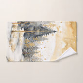 金ゴールドお洒落と森の灰色の冬 バスタオルセット (ハンドタオル)