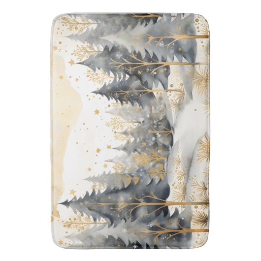 金ゴールドお洒落と森の灰色の冬 バスマット (正面縦)