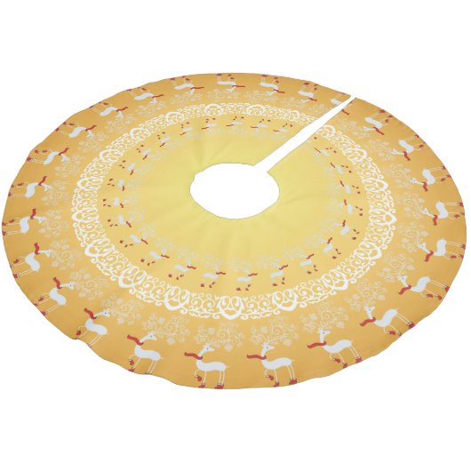 金ゴールドお洒落のクリスマスの鹿とレース ブラッシュドポリエステルツリースカート (アングル)