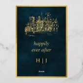 金ゴールドお洒落エメラルドストーリーブックフェアリー物語城 箔招待状 (裏面)