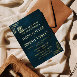 金ゴールドお洒落エメラルドストーリーブックフェアリー物語城 箔招待状