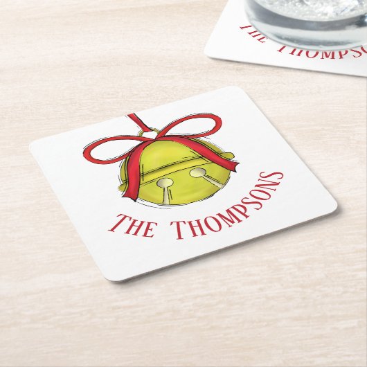 金ゴールドお洒落キュートホリデークリスマスカスタム スクエアペーパーコースター (アングル)