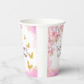 金ゴールドお洒落グリッター蝶ピンクの花 紙コップ (右)