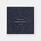 金ゴールドお洒落スターリーナイトネイビーブルー結婚ズ スタンダードカクテルナプキン (正面)