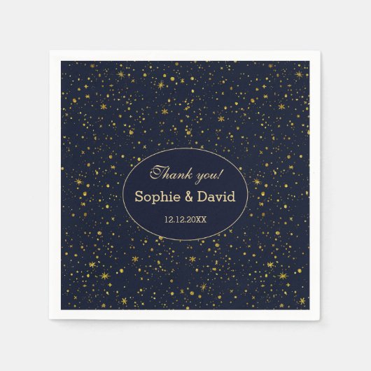 金ゴールドお洒落スターリーナイトネイビーブルー結婚ズ スタンダードカクテルナプキン (正面)