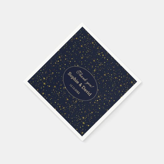 金ゴールドお洒落スターリーナイトネイビーブルー結婚ズ スタンダードカクテルナプキン (角)