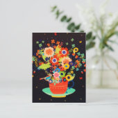 金ゴールドお洒落ティーカップフローラバードグリッター シーズンポストカード (スタンド正面)