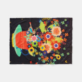 金ゴールドお洒落ティーカップフローラバードグリッター フリースブランケット (正面(横))