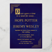 金ゴールドお洒落パープルストーリーブックフェアリー物語Castl 箔招待状 (正面)