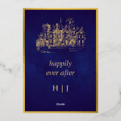 金ゴールドお洒落パープルストーリーブックフェアリー物語Castl 箔招待状 (裏面)