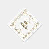 金ゴールドお洒落フローラボウベビーシャワー スタンダードカクテルナプキン (角)