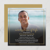 金ゴールドお祝いのライフ葬儀写真招待状 招待状 (正面/裏面)