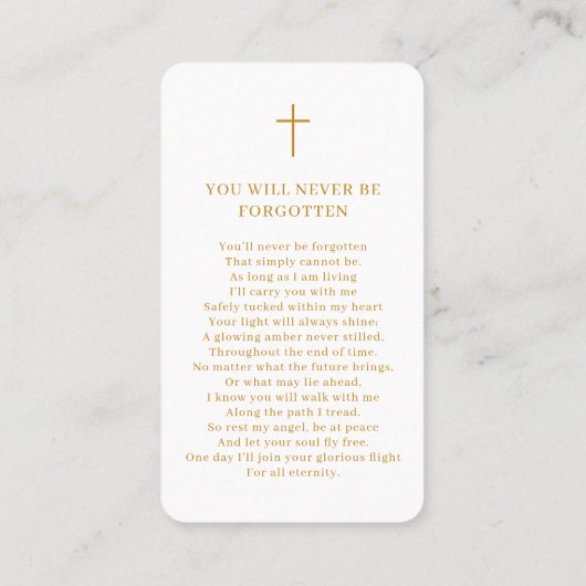 金ゴールドお祝いの生写真の葬儀祈りの言葉カード 名刺 (裏面)