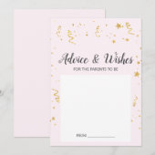 金ゴールドお祝いオンピンクベビーシャワーアドバイスカード アドバイスカード (正面/裏面)