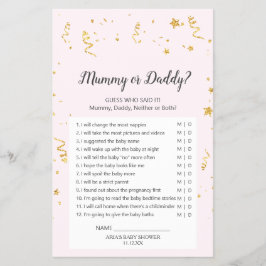 金ゴールドお祝いオンピンクママまたはダディーゲーム チラシ