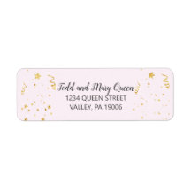 金ゴールドお祝いオンピンク差出人住所ラベル