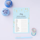 金ゴールドお祝いオン青ベビーワードスクランブルゲーム チラシ (シングル)