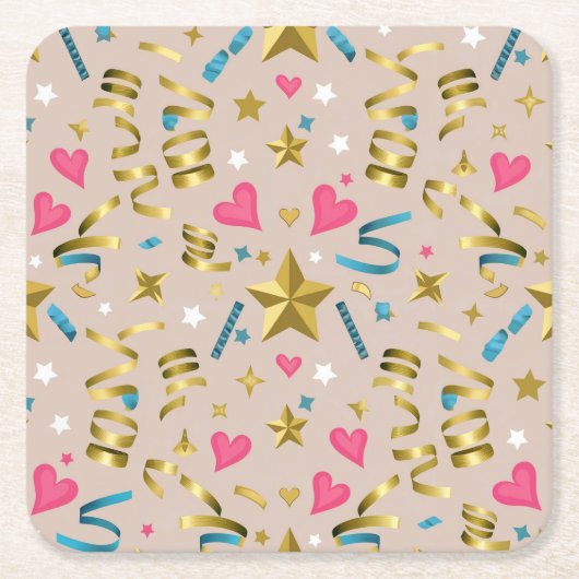 金ゴールドお祝いコースターセット スクエアペーパーコースター (正面)