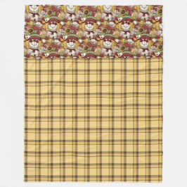 金ゴールドかかし付き秋の格子模様顔 フリースブランケット