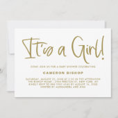 金ゴールドかわいい書道女の子の赤ちゃんシャワー 招待状 (正面)