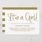 金ゴールドかわいい書道女の子の赤ちゃんシャワー 招待状 (正面/裏面)