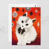 金ゴールドかわいい猫の冬のクリスマスボードブル ポストカード (正面/裏面)