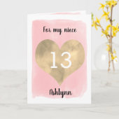 金ゴールドかわいらしとピンク13誕生日姪 カード (黄色い花)