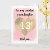 金ゴールドかわいらしとピンク13誕生日孫娘 カード (黄色い花)
