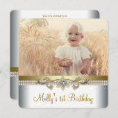 金ゴールドかわいらしとホワイトバースデーパーティー 招待状 (正面/裏面)