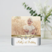 金ゴールドかわいらしとホワイトバースデーパーティー 招待状 (スタンド正面)