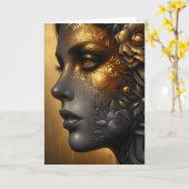 金ゴールドかわいらしの女性 | ブランク カード (黄色い花)