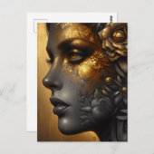 金ゴールドかわいらしの女性 | ブランク ポストカード (正面/裏面)