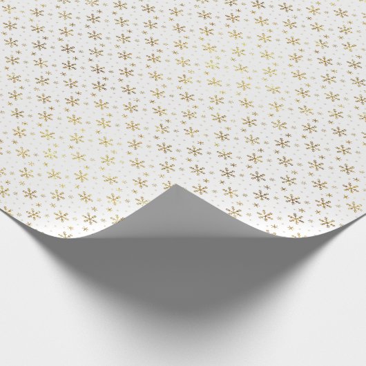 金ゴールドかわいらしの雪の白いクリスマス ラッピングペーパー (角)