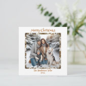 金ゴールドかわいらしの雪片ファミリー写真クリスマス シーズンカード (スタンド正面)