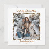 金ゴールドかわいらしの雪片ファミリー写真クリスマス シーズンカード (正面)