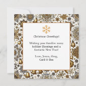 金ゴールドかわいらしの雪片ファミリー写真クリスマス シーズンカード (裏面)