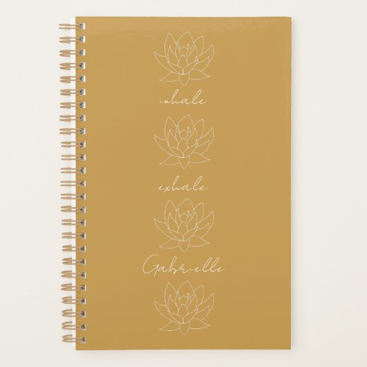 金ゴールドかわいらしイエローロータスヨガ&メディテーションジャーナル プランナー手帳 (正面)